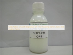 Milky Wihite Smooth Brightener OP-1 For Finishing Denim ,Yarns And Leather Fabric